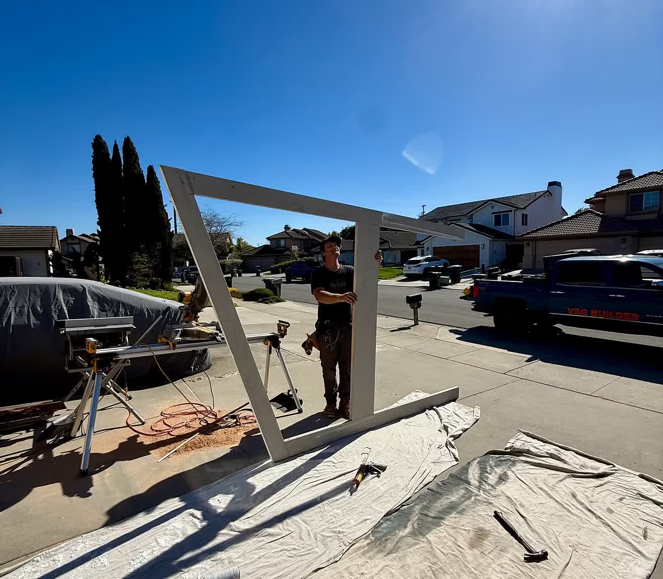 VSG Builder crew framing a structure on a residential job site